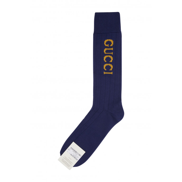 Gucci- Logo Print Socks Navy