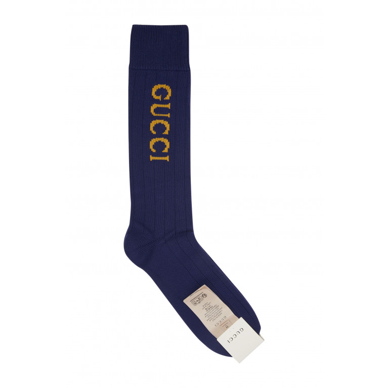 Gucci- Logo Print Socks Navy