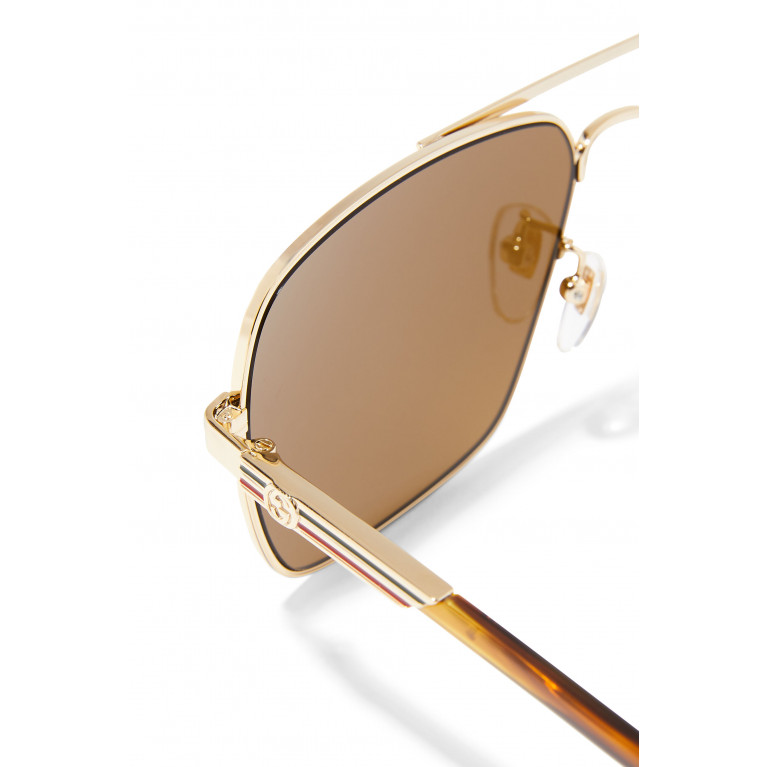 Gucci- Navigator Metal Frame Sunglasses Brown
