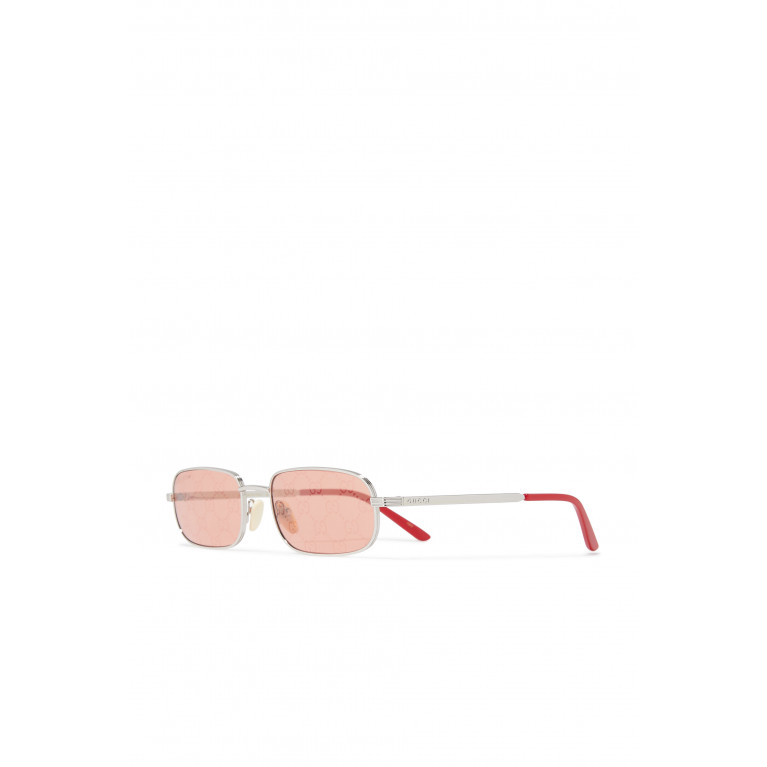 Gucci- Rectangular Frame Sunglasses Silver/Red
