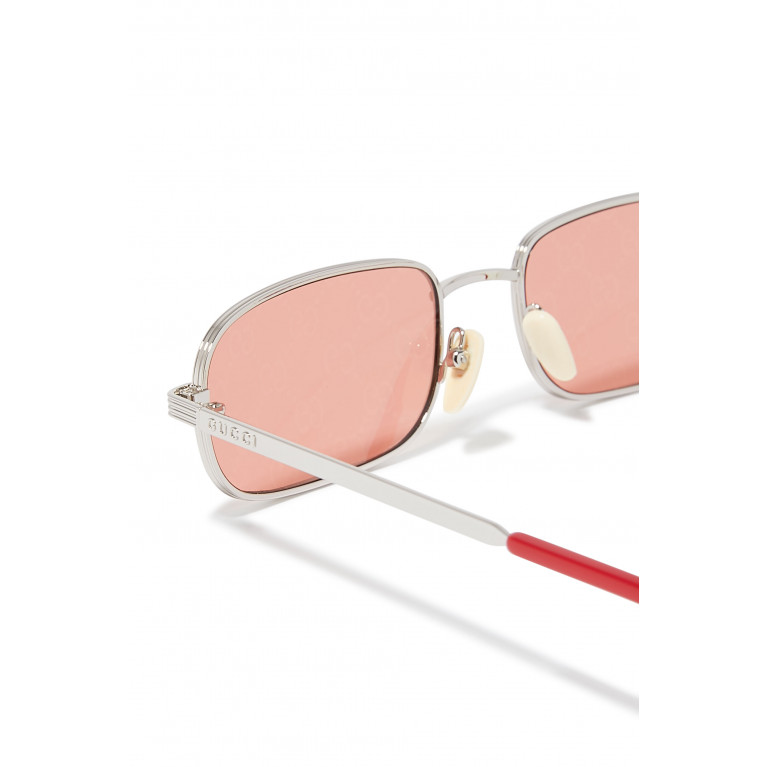 Gucci- Rectangular Frame Sunglasses Silver/Red