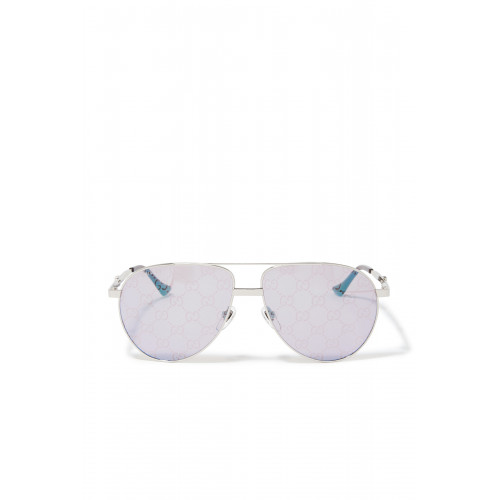 Gucci- Navigator Frame Sunglasses Silver/Purple