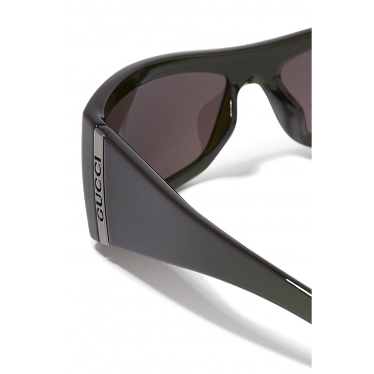 Gucci- Rectangular Frame Sunglasses Dark Green/Grey
