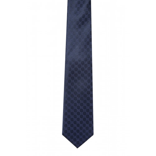 Gucci- GG Pattern Silk Tie Navy