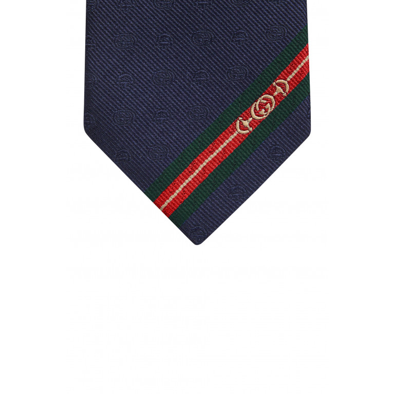 Gucci- Double G and Horsebit Jacquard Tie Navy