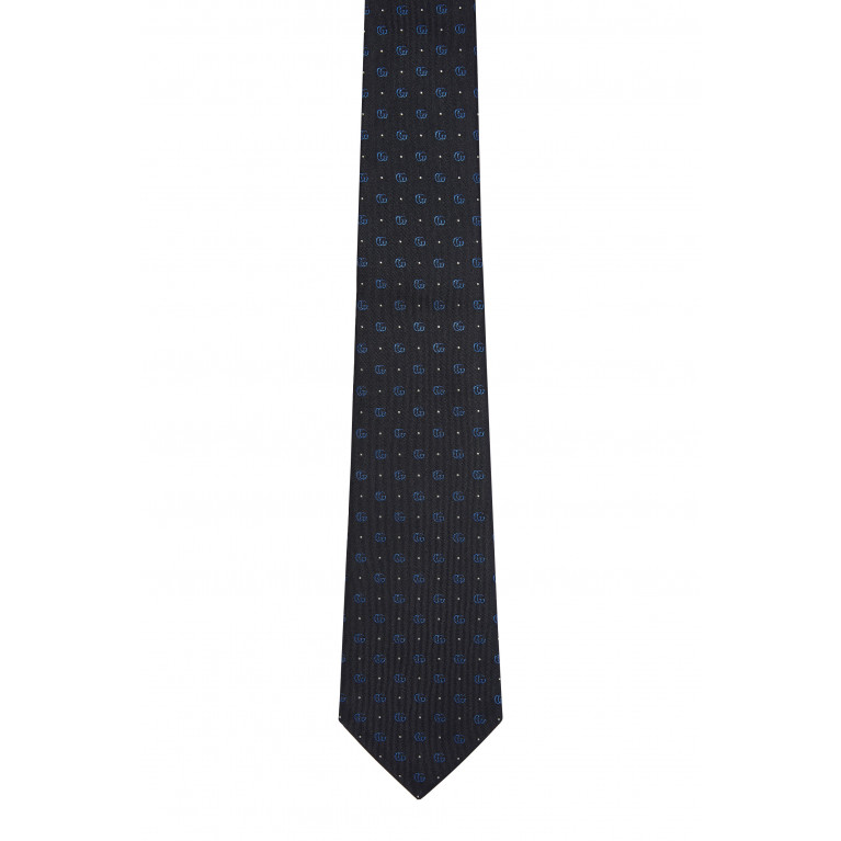 Gucci- Double G and Polka Dot Silk Jacquard Tie Navy