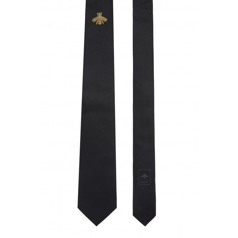 Gucci- Bee Embroidered Silk Tie Black