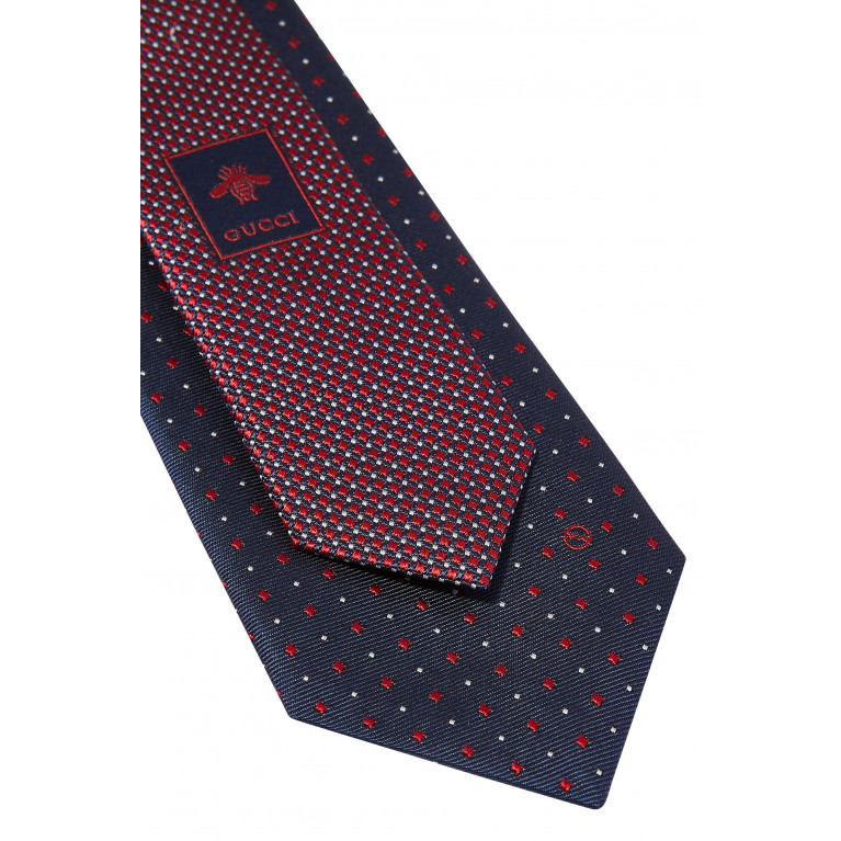 Gucci- Polka-Dot Rhombus Silk Jacquard Tie Navy/Red