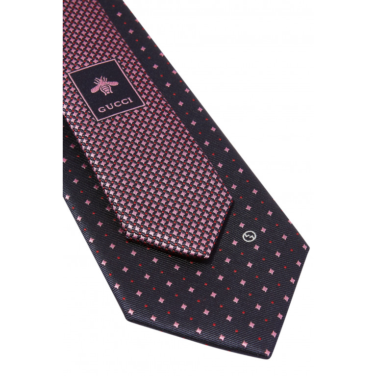 Gucci- Polka-Dot Rhombus Silk Jacquard Tie Navy/Pink