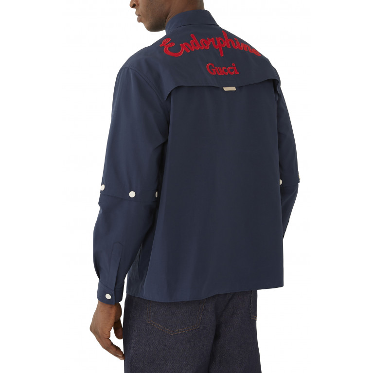 Gucci- Embroidered Cotton Shirt Blue