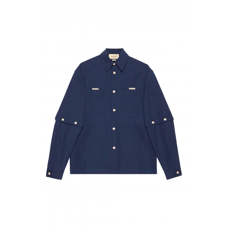 Gucci- Embroidered Cotton Shirt Blue