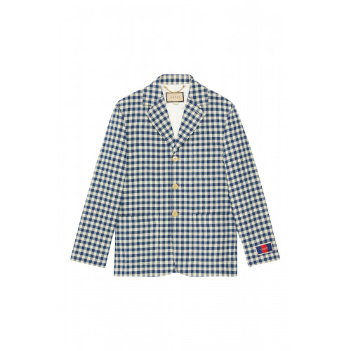 Gucci- Gingham Single-Breasted Jacket Brown