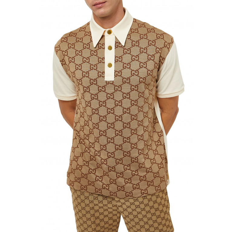 Gucci- Macro GG Jacquard Polo Shirt Neutral