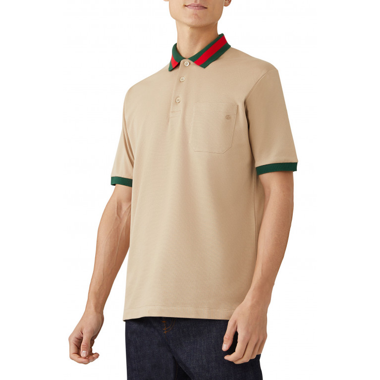 Gucci- Webbed Collar Polo Shirt Neutral