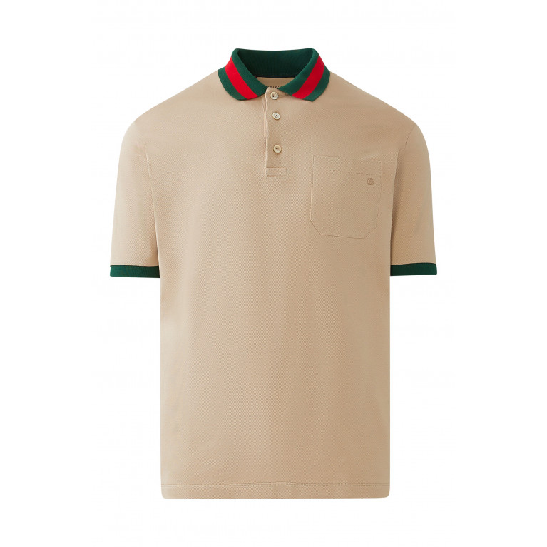 Gucci- Webbed Collar Polo Shirt Neutral