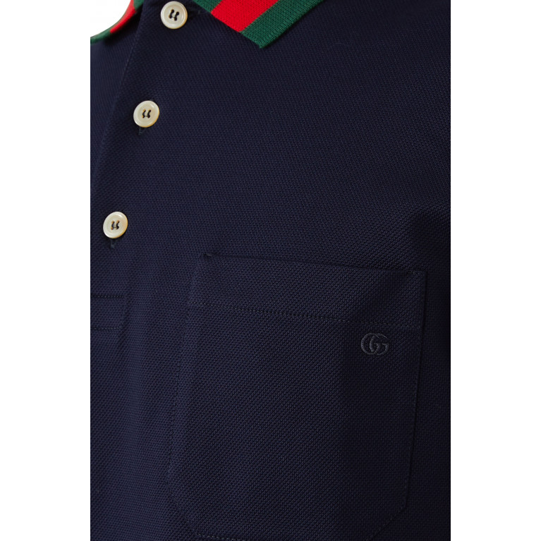 Gucci- Webbed Collar Polo Shirt Blue