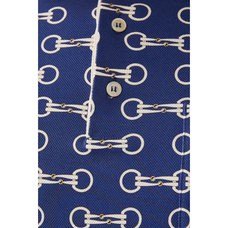 Gucci- Horsebit-Print Polo Shirt Navy