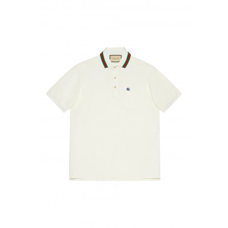 Gucci- Double G Stripe Polo Shirt White