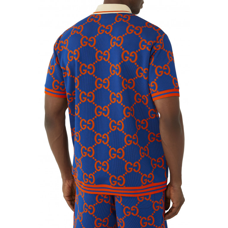 Gucci- GG Pattern Polo Shirt Blue/Red