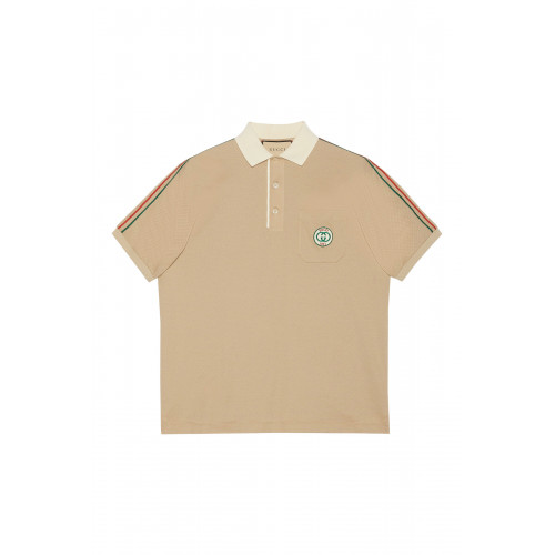 Gucci- Web Stripe Polo Shirt Brown