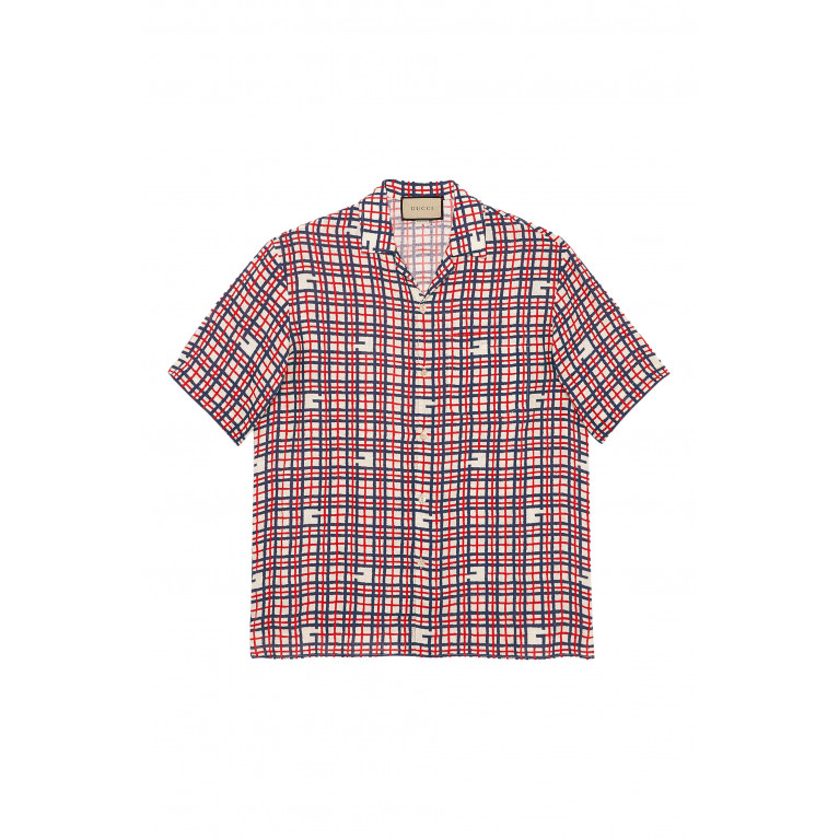 Gucci- Square G Tartan Print Shirt Red