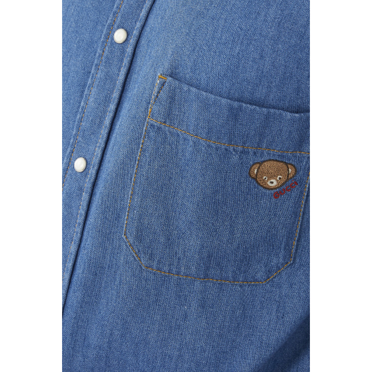 Gucci- Bear Embroidery Denim Shirt Blue