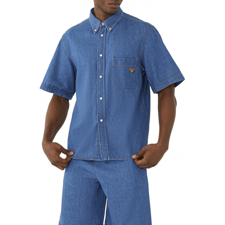 Gucci- Bear Embroidery Denim Shirt Blue