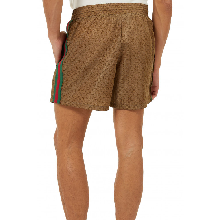 Gucci- Waterproof Swim Shorts with GG Brown