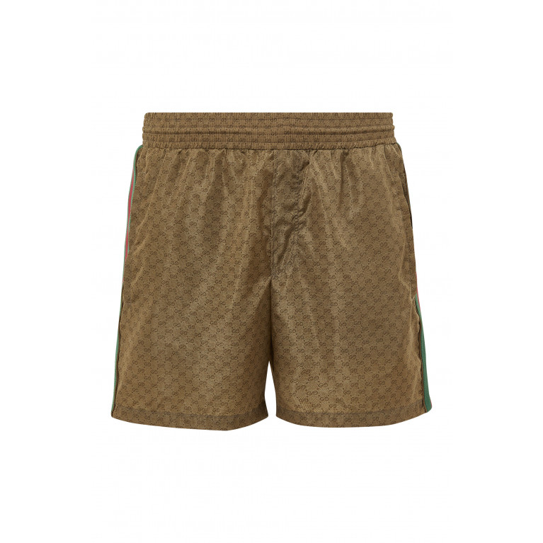 Gucci- Waterproof Swim Shorts with GG Brown
