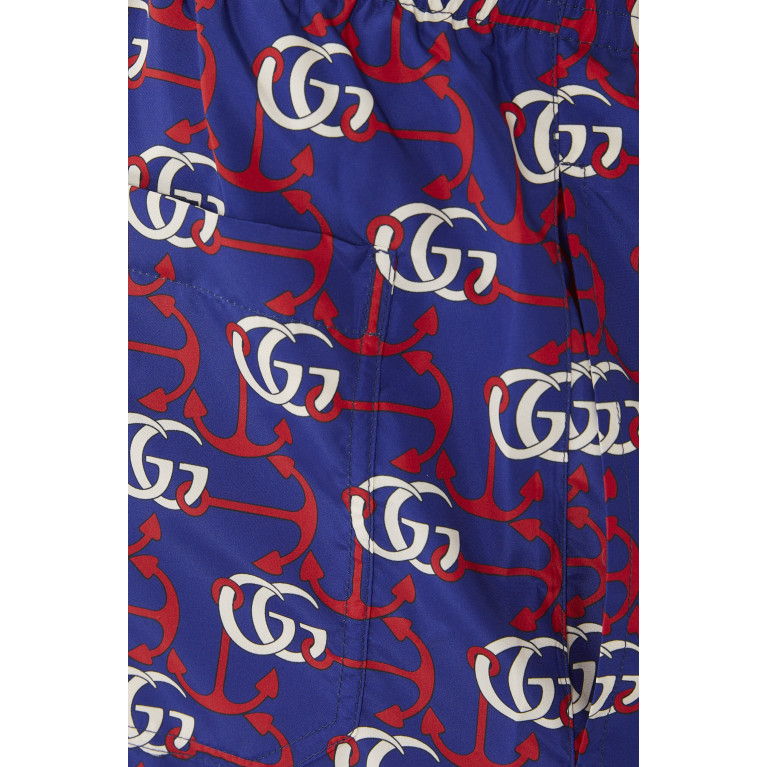 Gucci- Double G Anchor Print Swim Shorts Blue