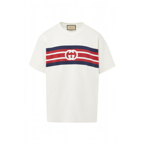 Gucci- Interlocking G Stripe Print T-shirt White