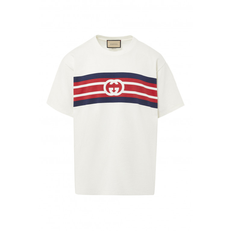 Gucci- Interlocking G Stripe Print T-shirt White