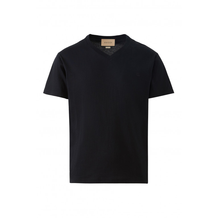 Gucci- V-Neckline Embroidered T-Shirt Black