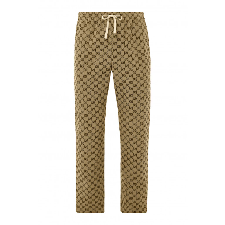 Gucci- GG Canvas Pants With Leather Interlocking G Blue / Brown