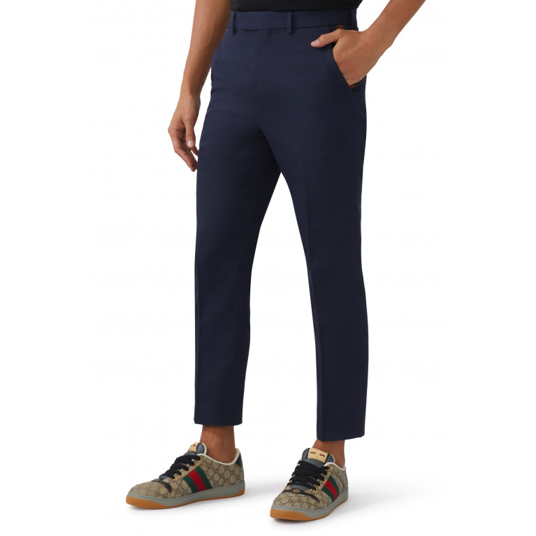 Gucci- Cotton Ankle Pant with Web Blue