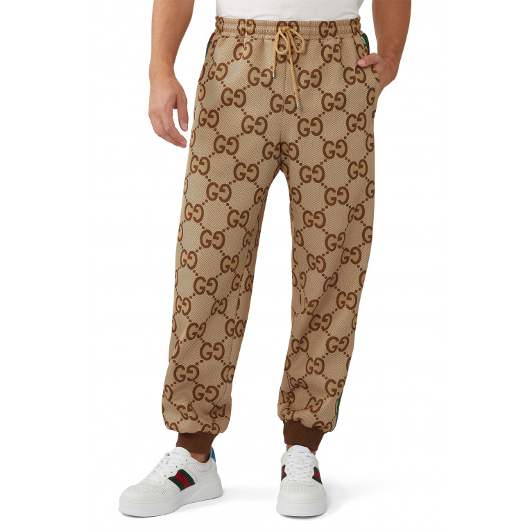 Gucci- Monogram-Print Jogging Pants Brown