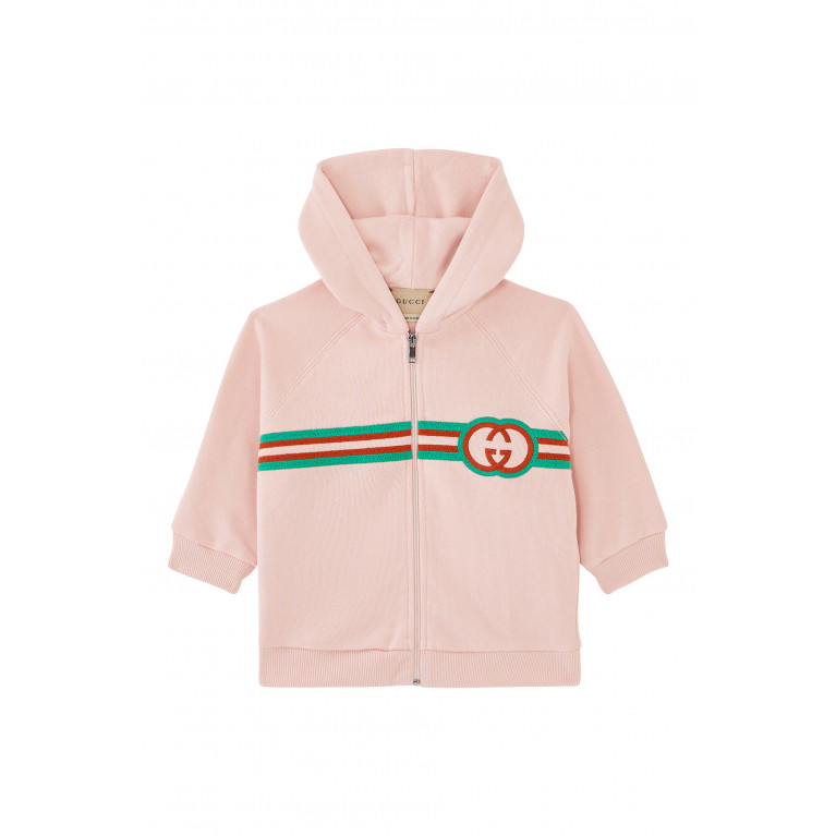 Gucci- Kids Logo Embroidered Zip-Up Hoodie Pink