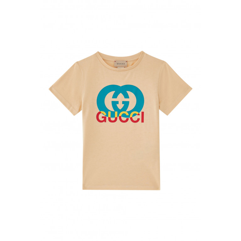 Gucci- Kids Printed GG T-Shirt Beige