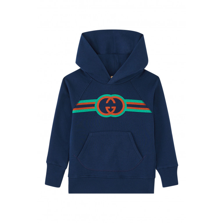 Gucci- Kids Logo Embroidered Hoodie Blue