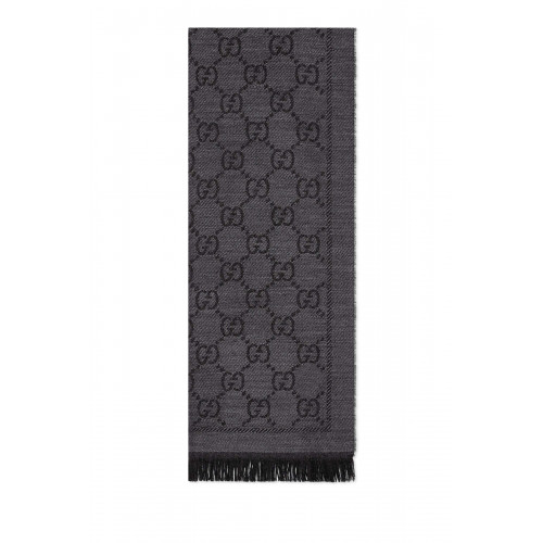 Gucci- GG Jacquard Pattern Knitted Scarf Dark Grey