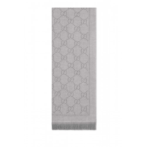 Gucci- GG Jacquard Pattern Knitted Scarf Grey