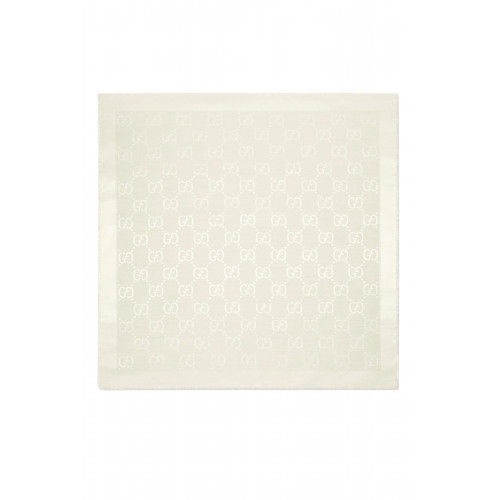 Gucci- GG Jacquard Silk Wool Shawl White