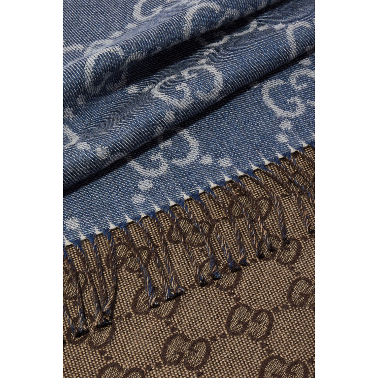 Gucci- GG Jacquard Knit Scarf With Tassels Navy