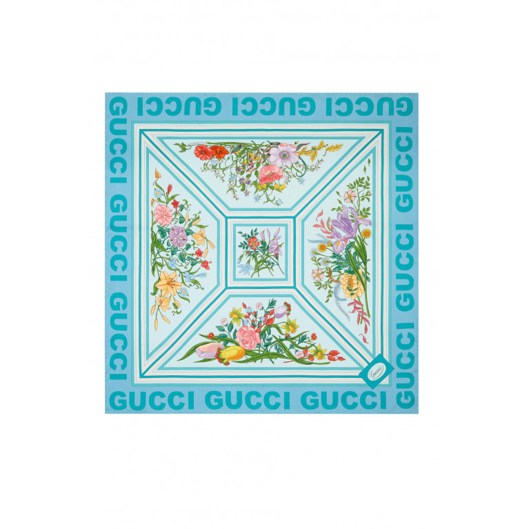 Gucci- Floral Print Scarf Blue