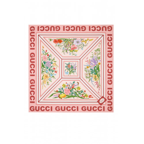 Gucci- Floral Print Scarf Pink