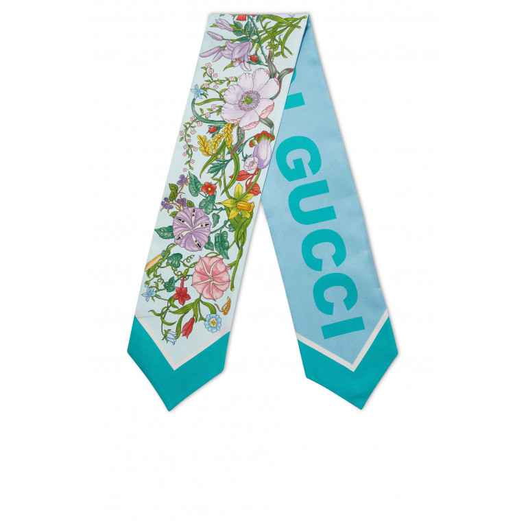 Gucci- Floral Print Neck Bow Blue