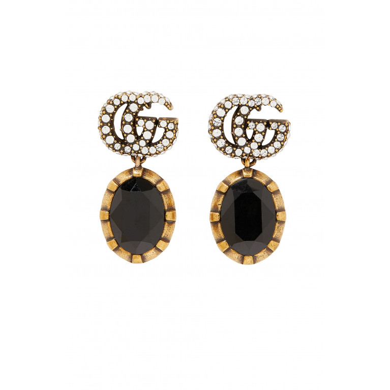 Gucci- Double G Earrings With Black Crystals Gold