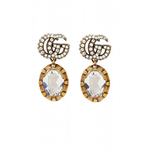 Gucci- Double G Earrings With Crystals Gold
