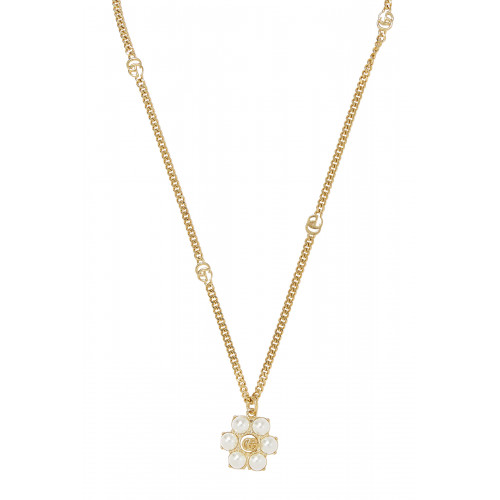 Gucci- Pearl Double G Necklace Gold