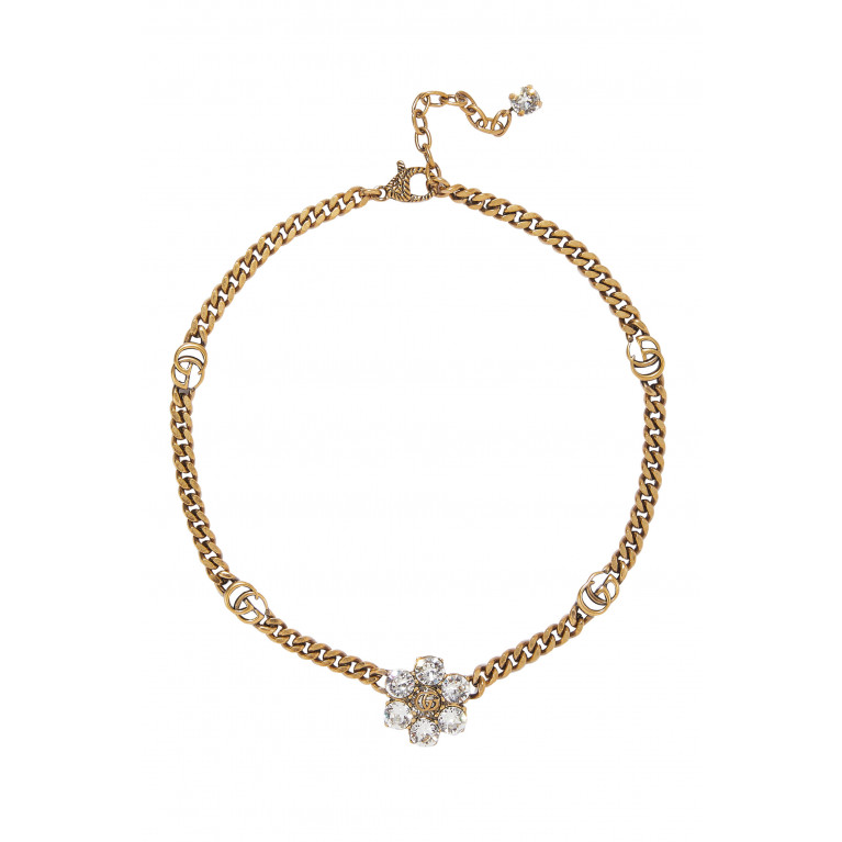 Gucci- Crystal Double G Necklace Gold